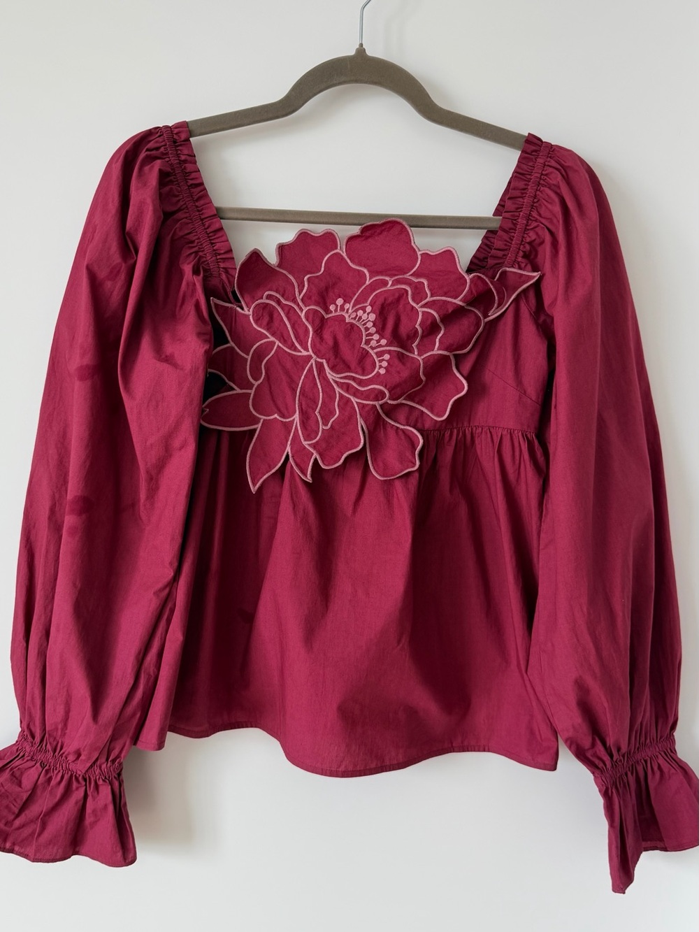 FARM RIO ANTHROPOLIGIE Burgundy Peasant Blouse